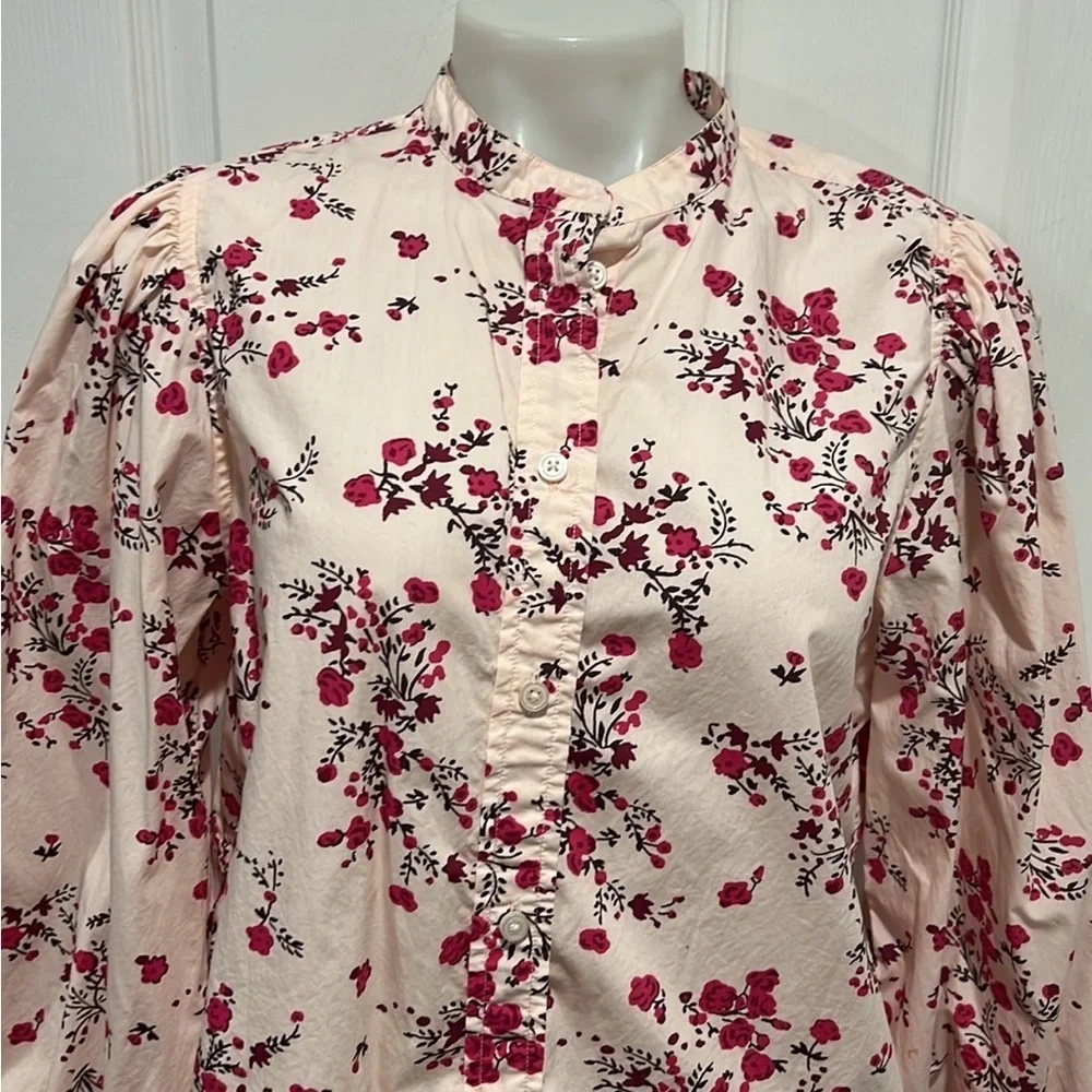 J.Crew classic collarless puff sleeve button down floral shirt size 10